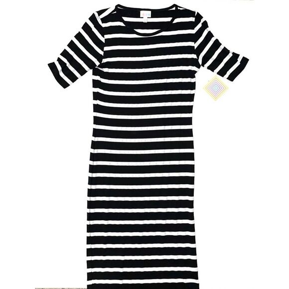 LuLaRoe Julia Dress XS Black and White Striped - Picture 1 of 2